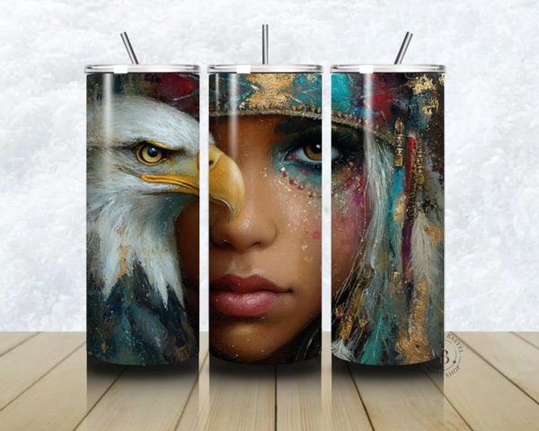 🦅🎨 Thermobecher – „Seelenblick – Frau & Adler“ – 20 OZ inkl. Strohhalm