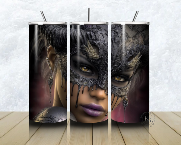 🖤🦇 Thermobecher – „Maske der Schatten – Dunkle Verführung“ – 20 OZ inkl. Strohhalm