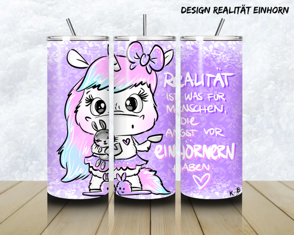 Thermobecher mit Steckdeckel "Design REALITÄT EINHORN"