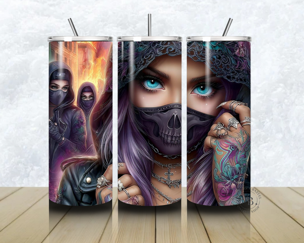 🔥🖤 Thermobecher – „Urban Rebellion – Die Maske der Straße“ – 20 OZ inkl. Strohhalm