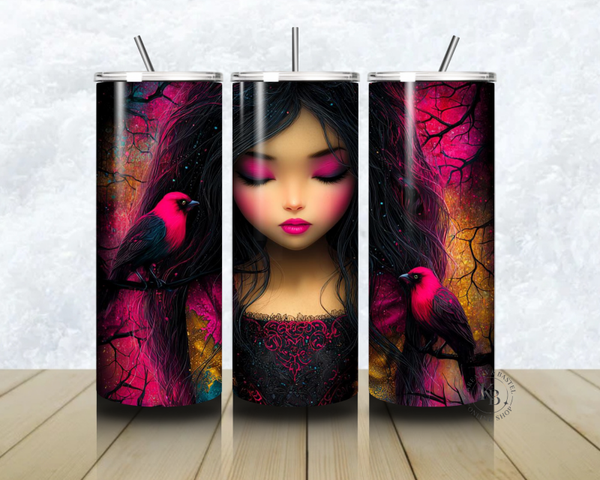 🖤🌸 Thermobecher – „Rabenpoesie – Magie der Stille“ – 20 OZ inkl. Strohhalm