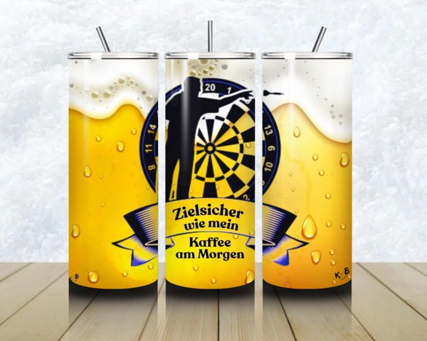 Thermobecher „Zielsicher wie mein Kaffee“ – Dart & Bier Style