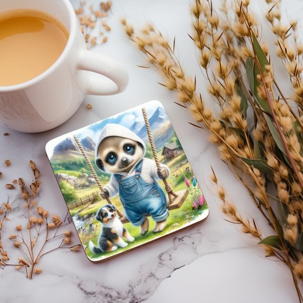 Untersetzer "Erdmännchen auf der Schaukel"