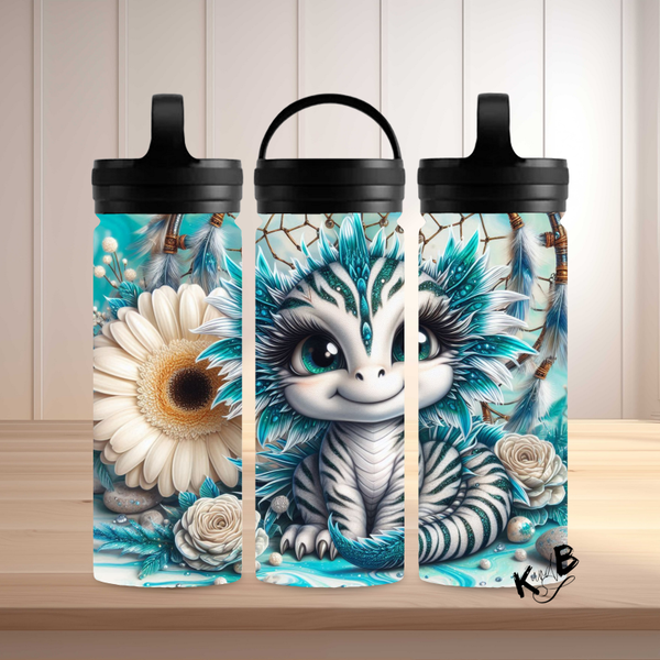 Thermoflasche "niedlicher Drache Hintergrund türkis mit Traumfänger und Blumen"