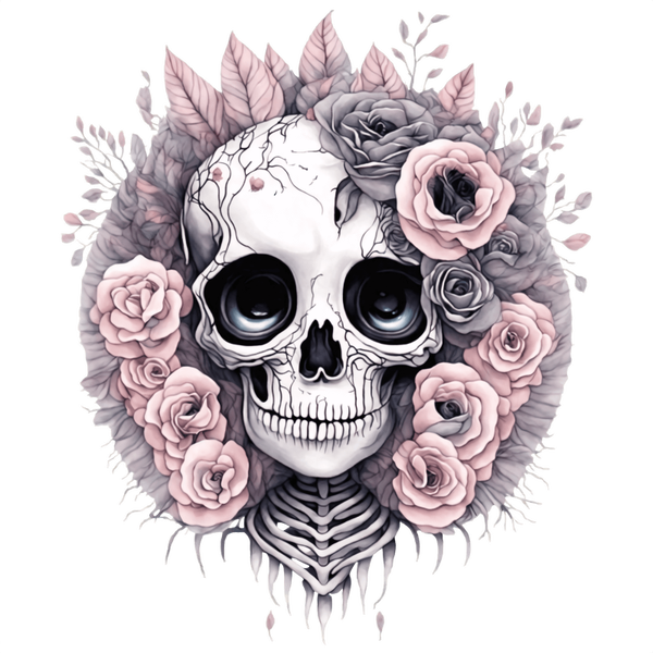 Schädel mit rosa Rosen