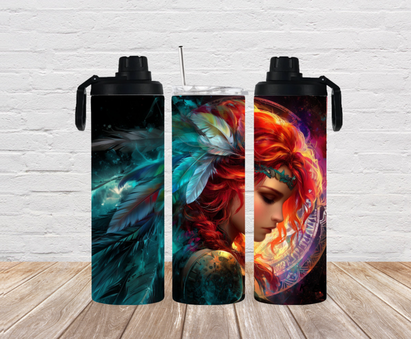 🌌 Thermobecher „Mystische Frau mit Federn“ – personalisierbar