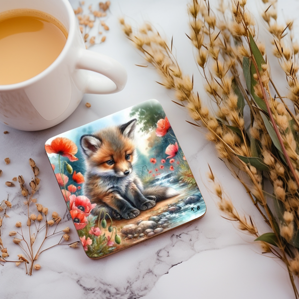 Untersetzer "Fuchs mit Mohnblumen"
