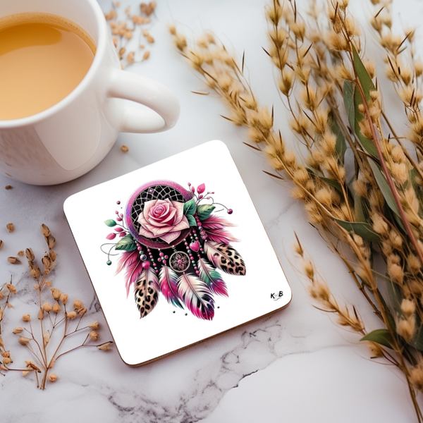 Untersetzer "Traumfänger mit Rose und Federn"