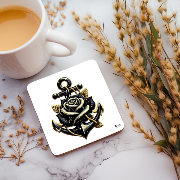 Untersetzer "Anker mir Rose schwarz/gold"