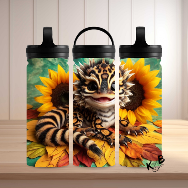 Thermoflasche "Drache mit Sonnenblumen 2"