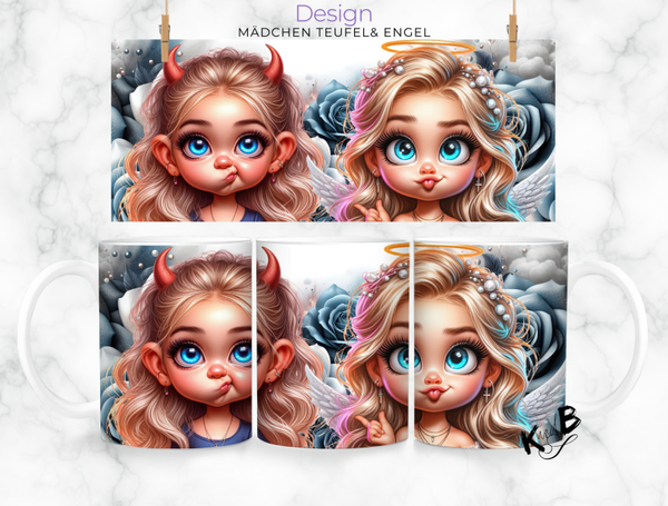 Tasse mit Motiv| Kaffeetasse | Geschenkidee - Design Mädchen Teufel & Engel