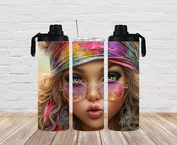 🌈 Thermobecher „Boho Girl mit Sonnenbrille“ – personalisierbar