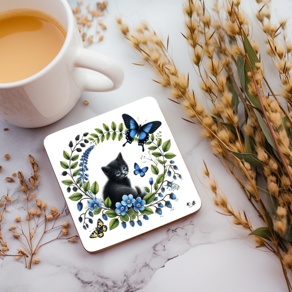 Untersetzer "Katze mit Schmetterling"