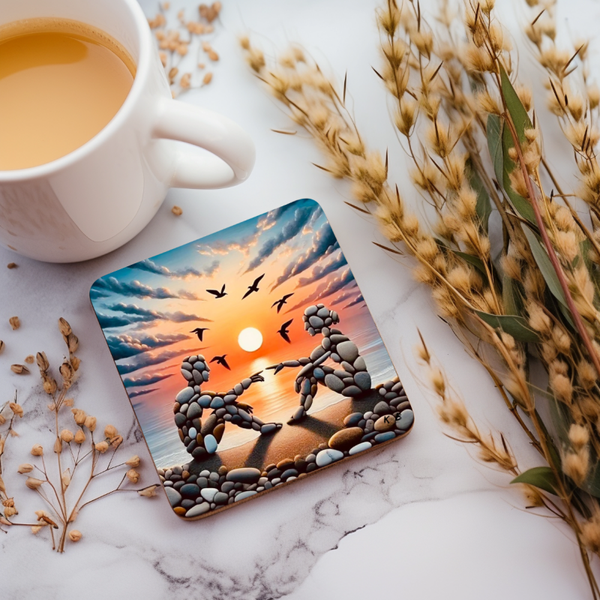 Untersetzer " Steinmenschen im Sonnenuntergang am Meer"