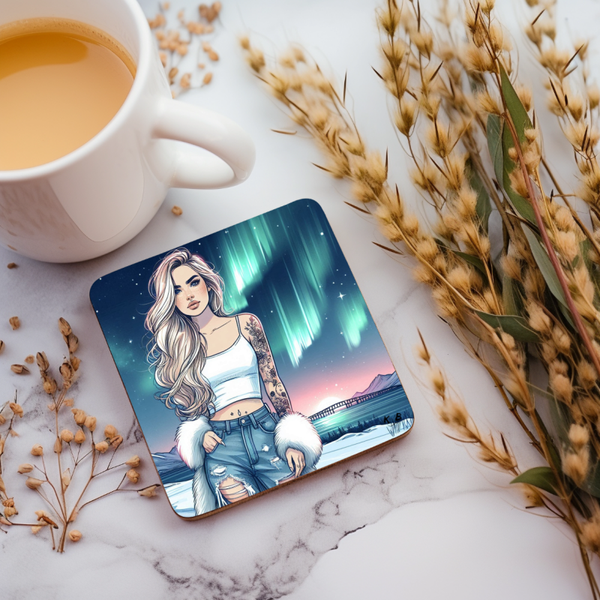 Untersetzer "Girl mit Polarlichtern"