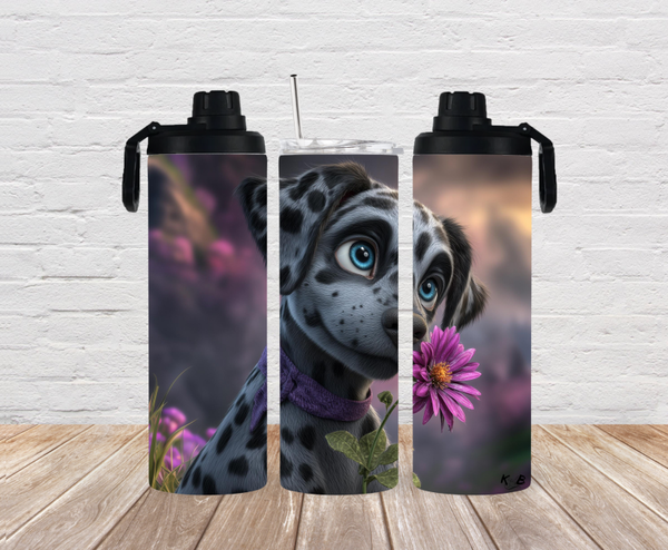 🐶 Thermobecher „Dalmatiner mit Blume“ – personalisierbar