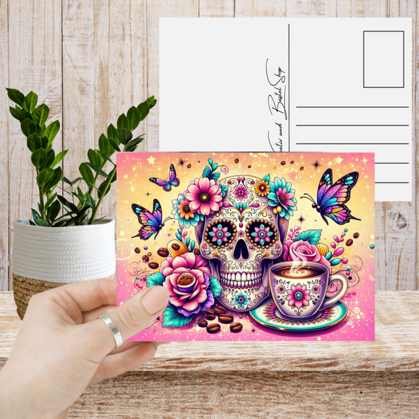 Postkarte "Kaffeeklatsch mit Calavera"