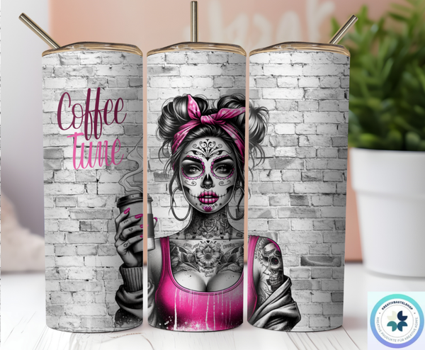 Thermobecher mit Steckdeckel "Skull Girl Coffee Time"