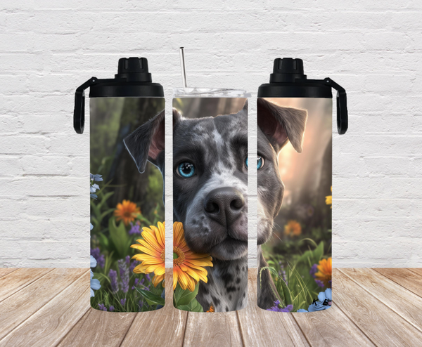 🐾 Thermobecher „Hund mit Blumenwiese“ – personalisierbar