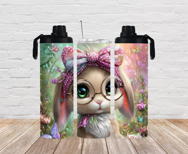 🐇 Thermobecher „Niedliches Kaninchen mit Brille & Schleife“ – personalisierbar