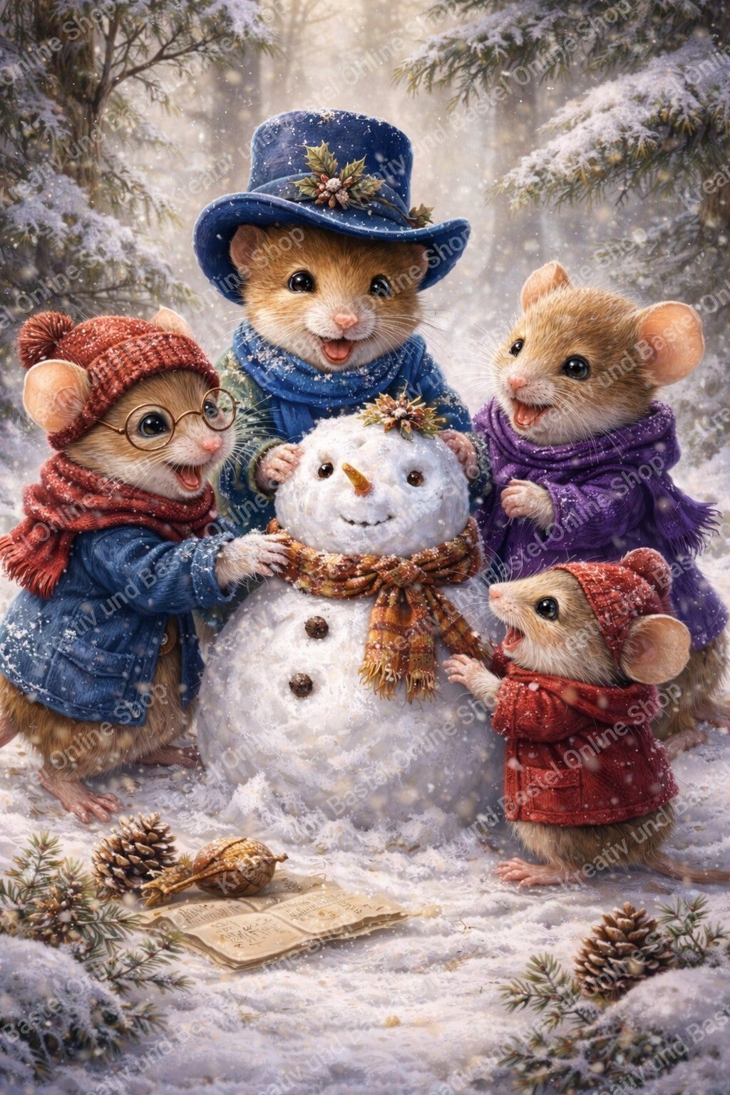 ❄️ Diamond Painting „Winterfreunde im Schneegestöber“ – 50 × 70 cm