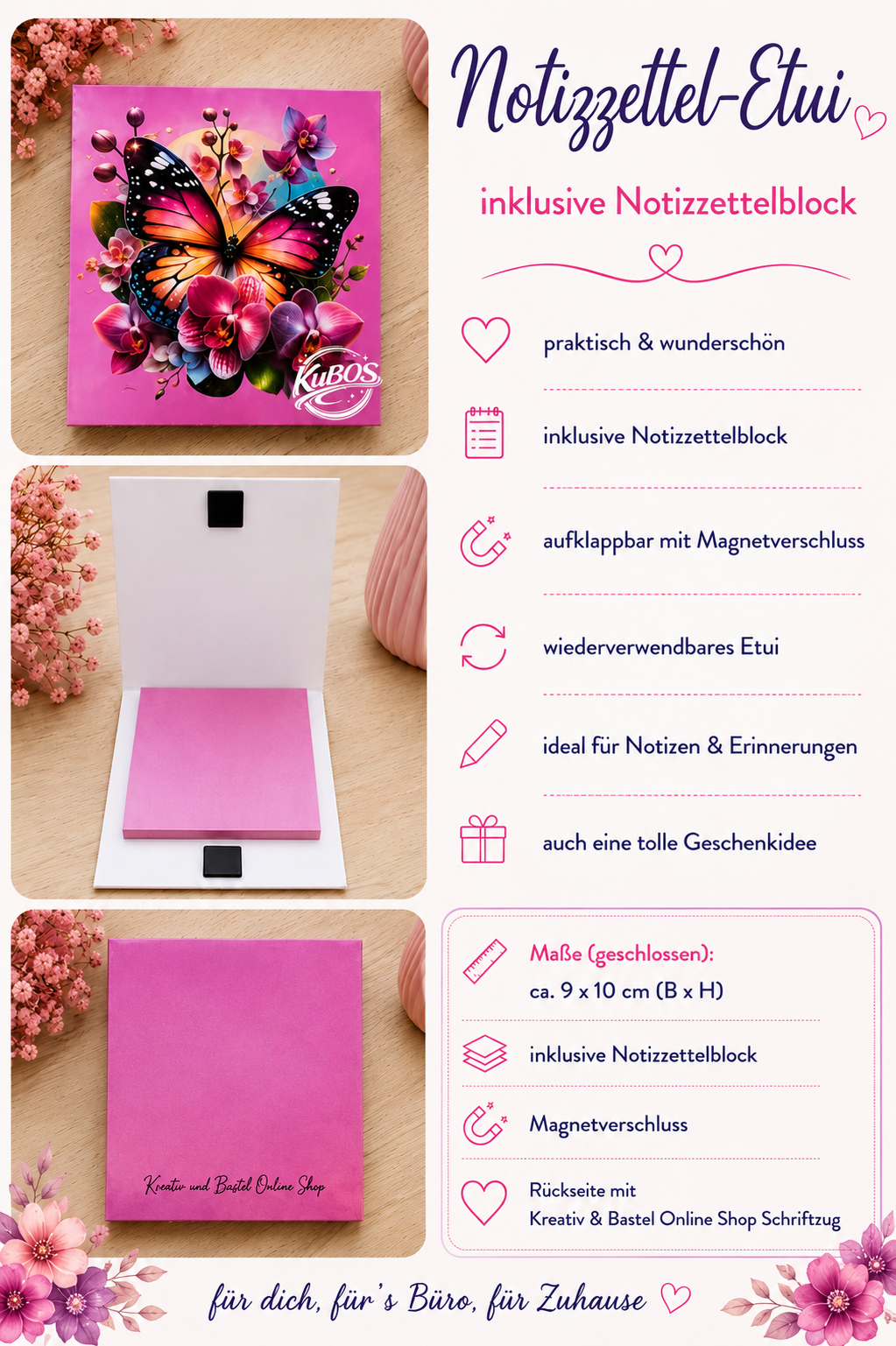 Notizzettel-Etui „Schmetterlingszauber“ – handgefertigt inkl. Notizzettelblock