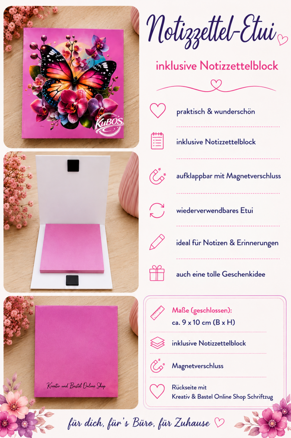 Notizzettel-Etui „Schmetterlingszauber“ – handgefertigt inkl. Notizzettelblock