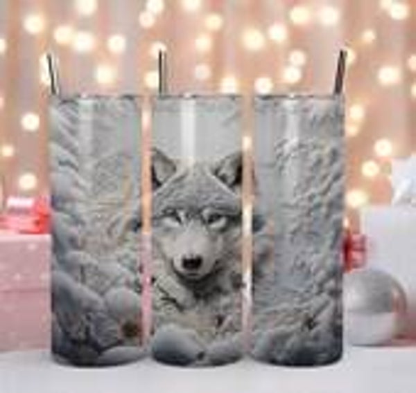 Thermobecher mit Steckdeckel  "Wolf im Schnee"