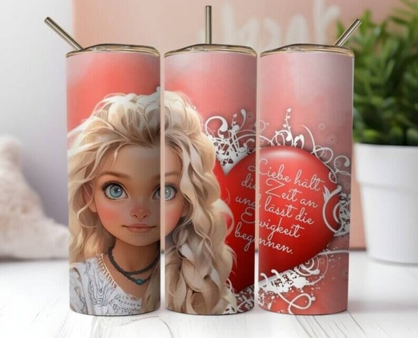 Thermobecher mit Steckdeckel "Liebe hält die Zeit an und lässt die Ewigkeit beginnen "