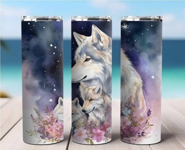 Thermobecher mit Steckdeckel "Watercolor Wolf"