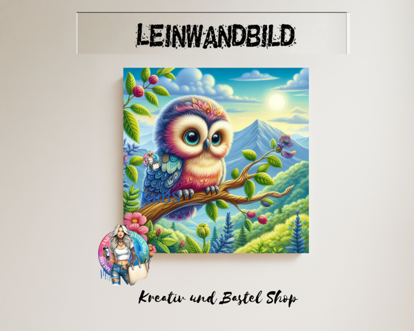 Leinwand "Eule auf Ast in den Bergen"
