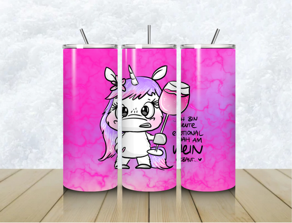 Thermobecher mit Steckdeckel "BIN HEUTE EMOTIONAL NAH AM WEIN GEBAUT"