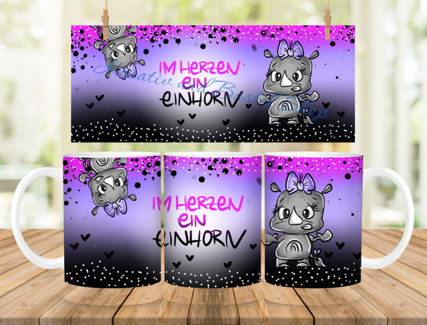 Tasse Design 3  aus dem Set  : Ein Horn --- Im Herzen ein Einhorn