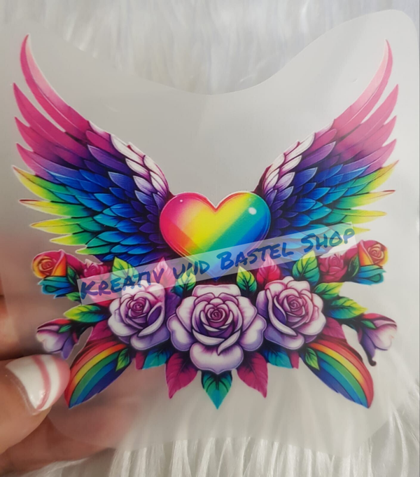 Bügelbild "Engelsflügel mit Blumen"