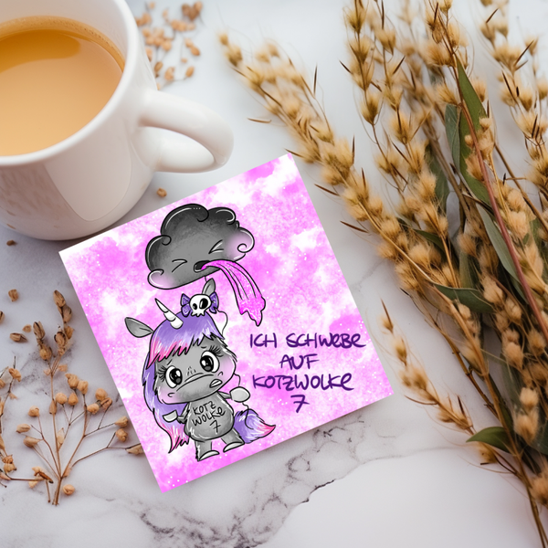 Untersetzer "Ich schwebe auf Kotzwolke 7"