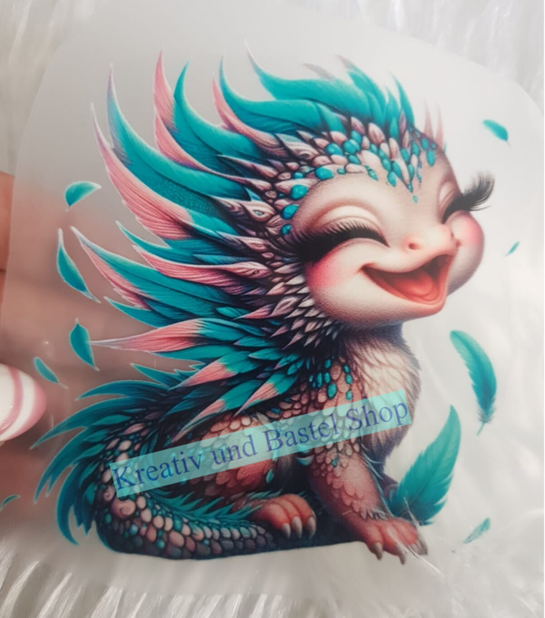 Bügelbild "Drache türkis/rosa"