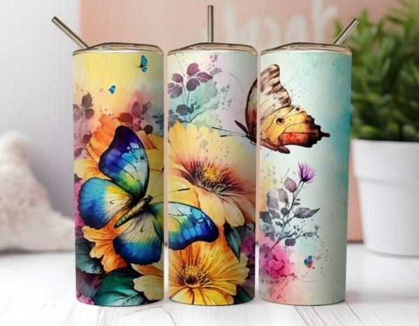 Thermobecher mit Steckdeckel "Schmetterlinge mit Blumen"