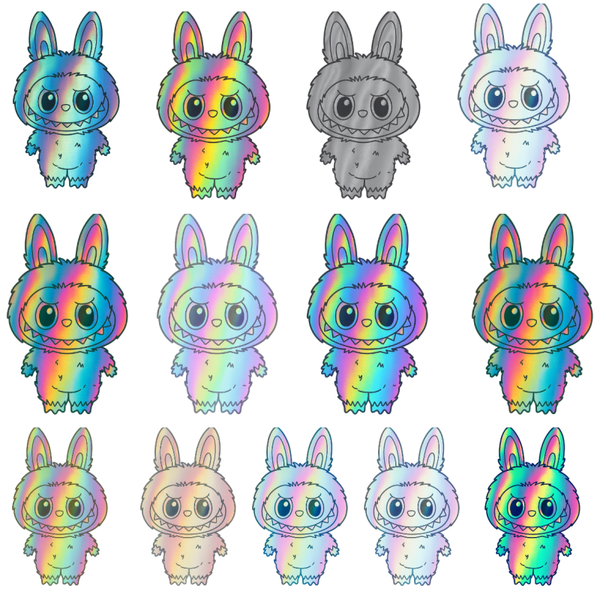 ✨ LABUBU Rainbow Holo-Sticker-Set – 12 + 1 Gratis