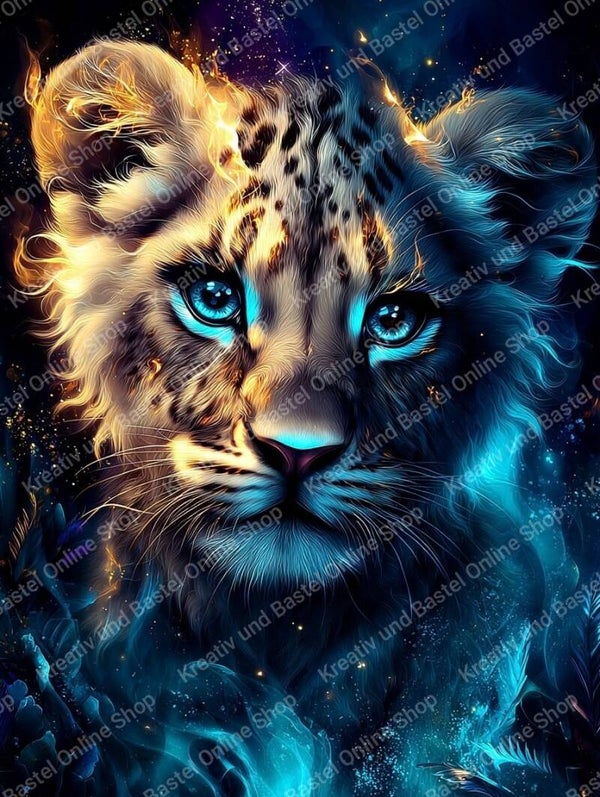 🌙 Diamond Painting „Seelenblick des Lichts – Wächter zwischen Feuer und Eis“ (illumaris_ki_art)