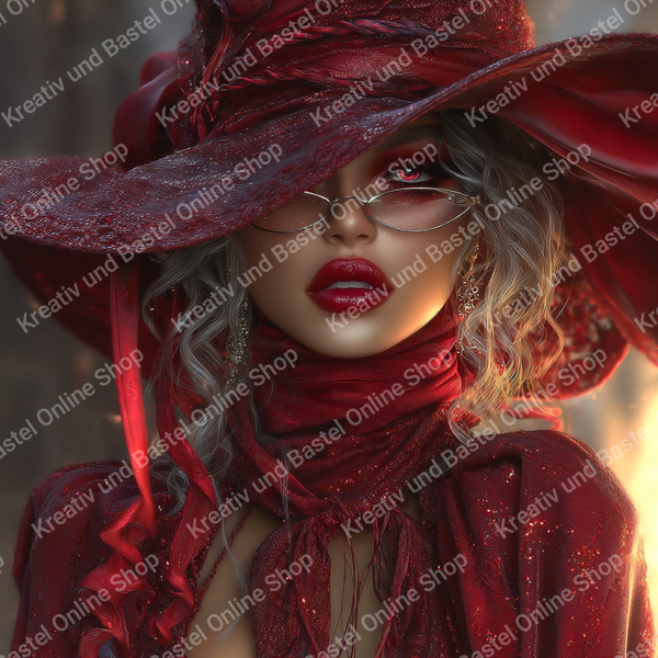 🌙 Diamond Painting „Schattenrot – Die Frau im Flammenlicht“ by Lisa AI