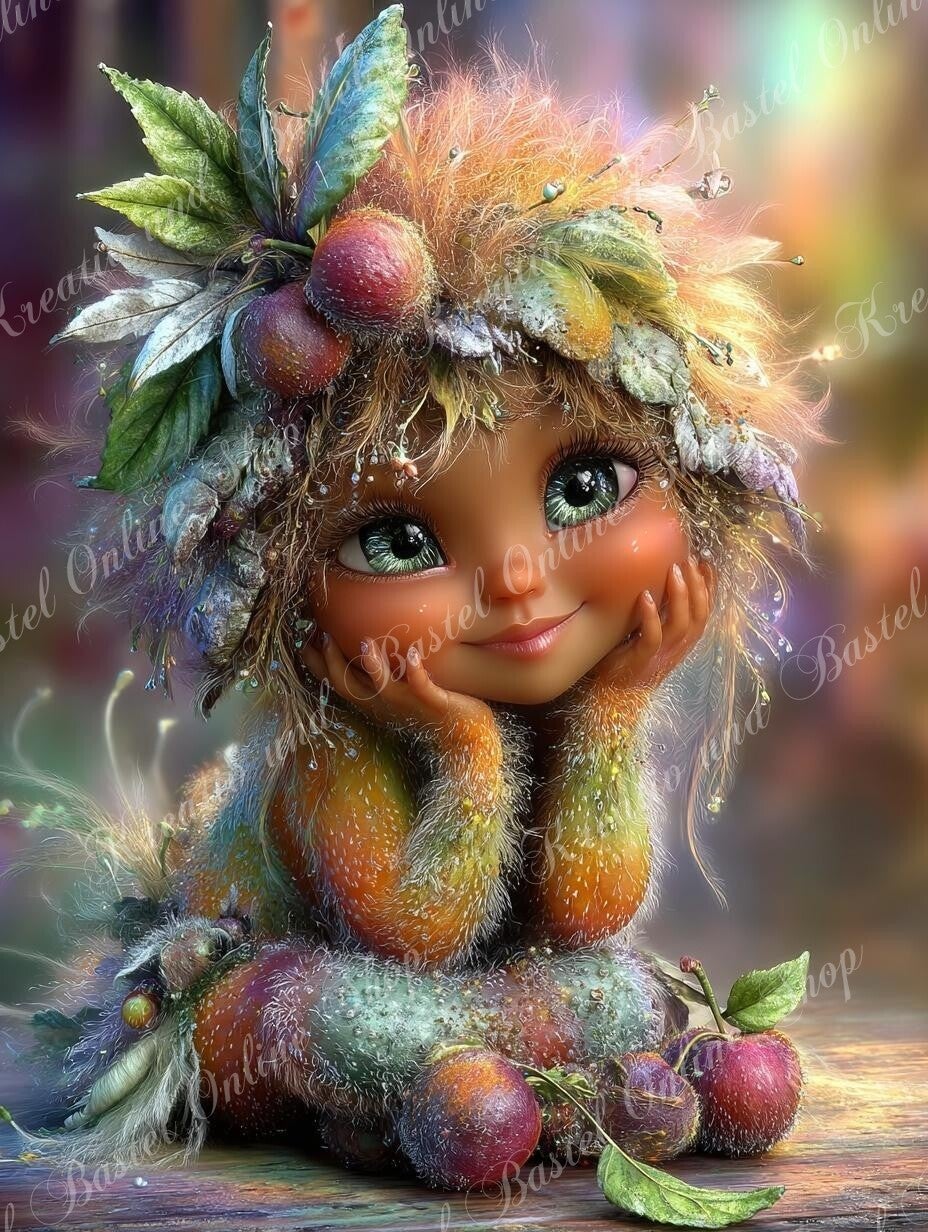 🌙 Diamond Painting  „Fruchtzauber des kleinen Waldwesens“ – ein Kunstwerk von Maggie