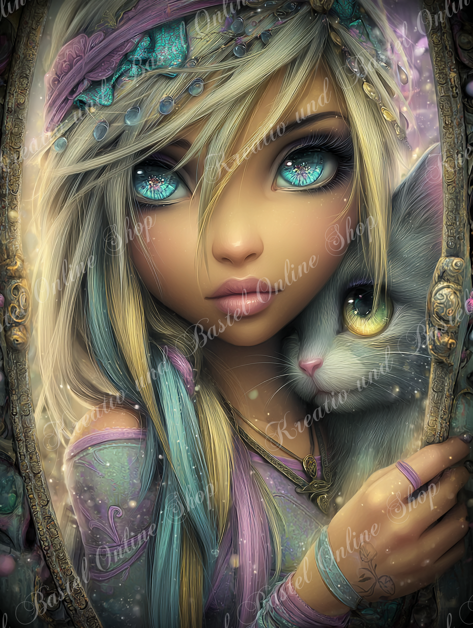 💎 Diamond Painting „Seelenblick im Spiegel der Magie“ by Elly_A.I.