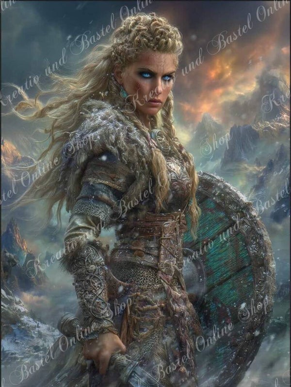 🌙 Diamond Painting „Nordische Kriegerin im Sturmlicht“ – ein Kunstwerk von Maggie