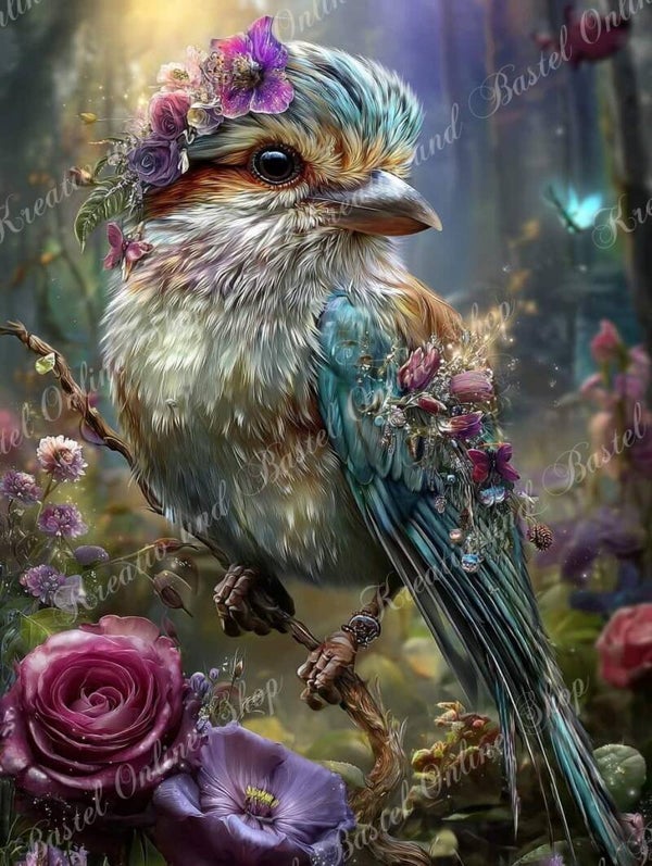 💎 Diamond Painting „Blütenvogel im Zauberwald“  by maggies_dia_painting_ai