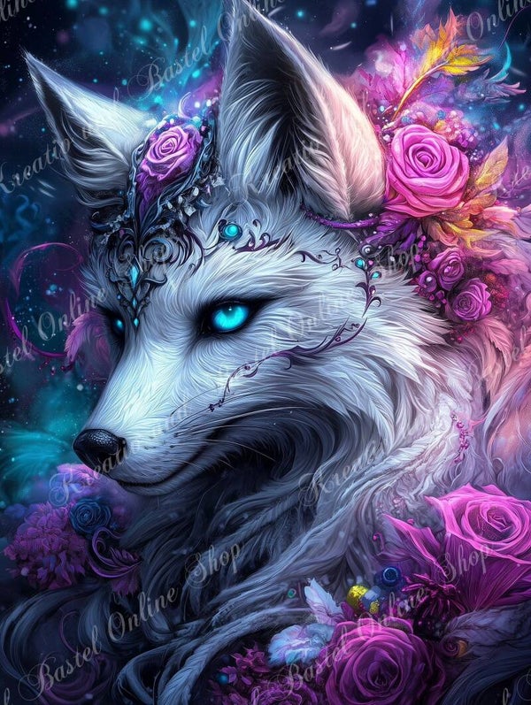 💎 Diamond Painting „Mondwolf – Hüter der Rosenmagie“ by Sweet_Loco_AI