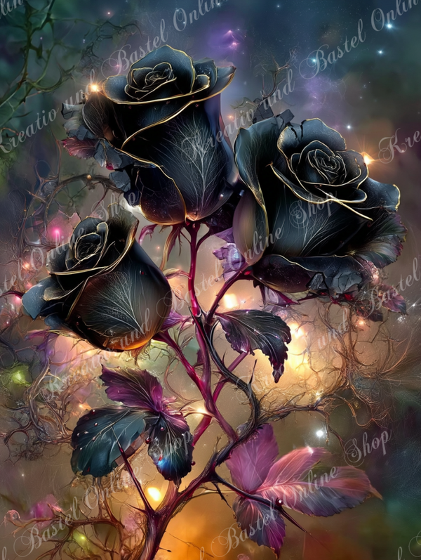 💎 Diamond Painting „Schwarze Rosen der Seelenlichter“ by ManuVany A.i
