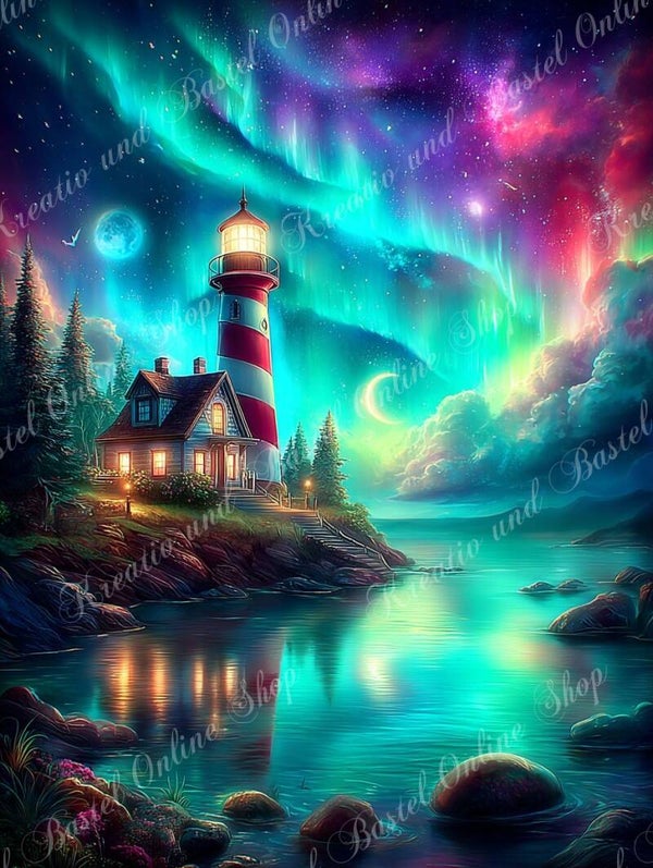 💎 Diamond Painting „Nordlichtzauber am Leuchtturm“ – by illumaris KI_Art