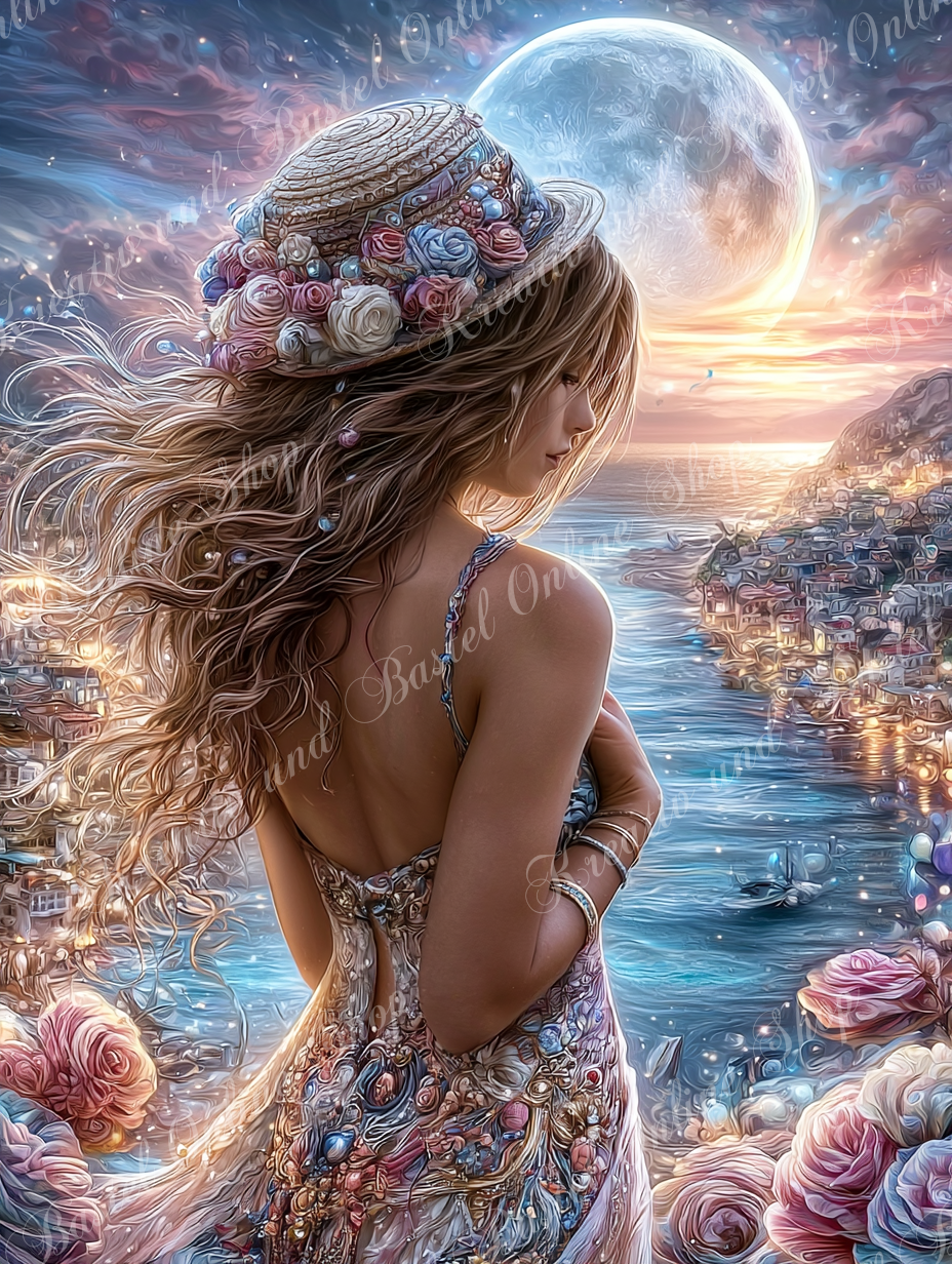 💎 Diamond Painting „Mondlicht über Rosenküsten“ by Elly_A.I.
