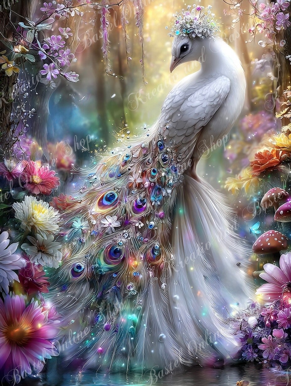 💎 Diamond Painting „Der weiße Pfau im Zauberwald“ by Elly_A.I.