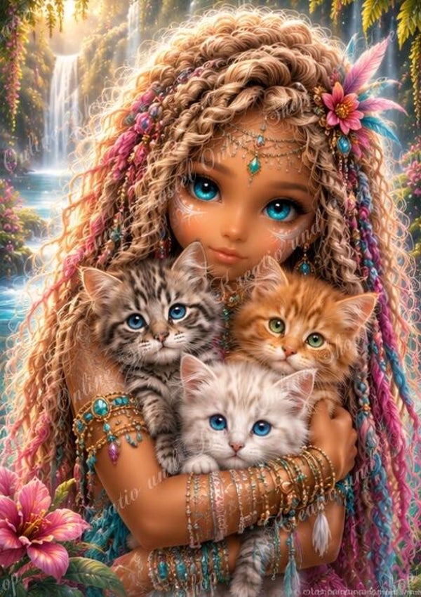 💎 Diamond Painting  „Die kleine Hüterin der Glückskätzchen“ by Sternchen